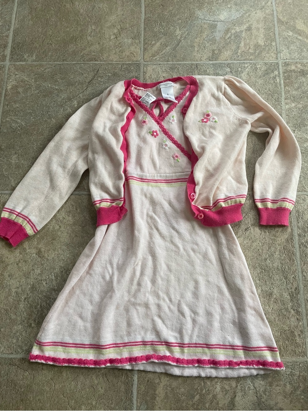 VINTAGE Pink Knit Dress and Cardigan Set